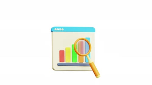 Animated 3D Bar Chart Icon with Magnifying Glass