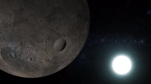 Rotating Moon Planet and Bright Star in Cosmic Space