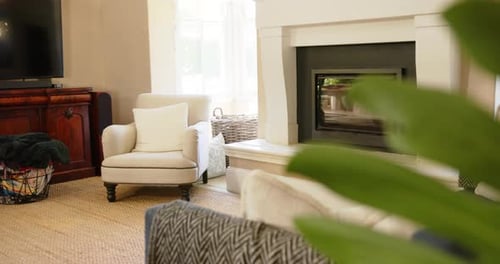 Stylish Living Room Interior with Fireplace and Seating