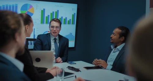 Business Team of Multiethnic Experts and Boss of Company Meeting in Office Prores