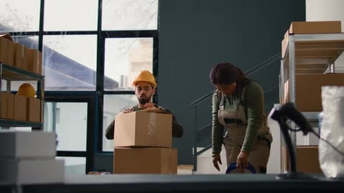 Warehouse Trainee Seals Boxes Parcels