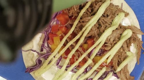 Gourmet Pulled Pork Wrap Being Prepared