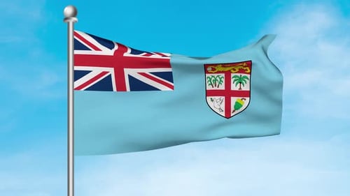 Fiji National Flag Waving in Clear Blue Sky