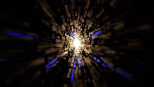 Yellow And Blue Sci Fi Corridor With Neon Light Movement Background Vj Loop In 4K