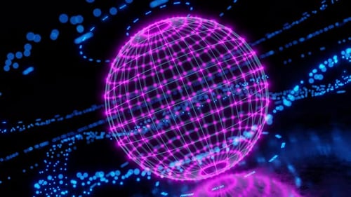 Neon background. Neon pink balloon. Futuristic background. Technological neon background. Rotation o