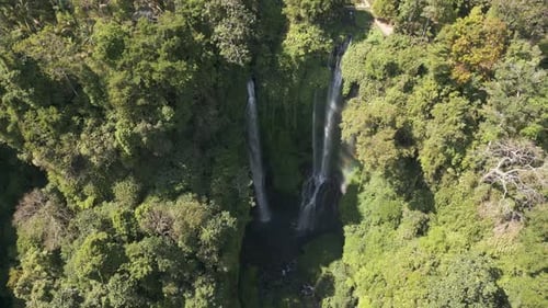 Drone shot of Sekumpul waterfall located in Lemukih, Buleleng, Bali, Indonesia
