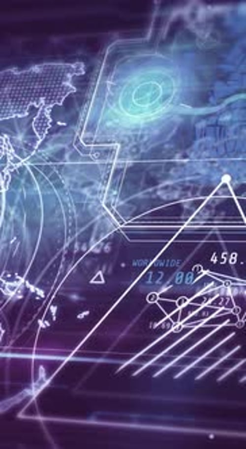 Futuristic World Map Digital Interface with Data Connections