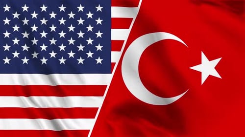 Waving Flags of the United States and Turkey Animation