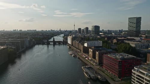 Aerial view of residential buildings on the bank of spree river , Berlin