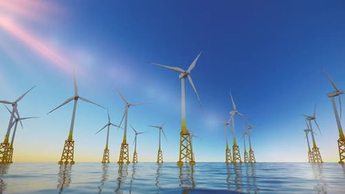 Offshore Wind Farm: Clean Energy Turbines Rotating in the Ocean