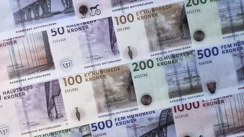 Money, currency of Denmark, Danish krone banknotes. Denmark, Danish money