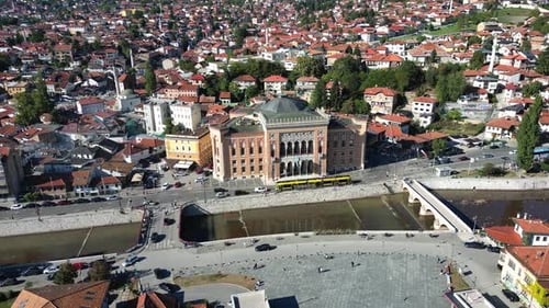 Aerial View of the City Hall Building in Sarajevo