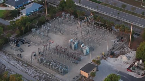 Aerial Wide View of High Voltage Power Station is a Facility for Efficient Transmission Over Long