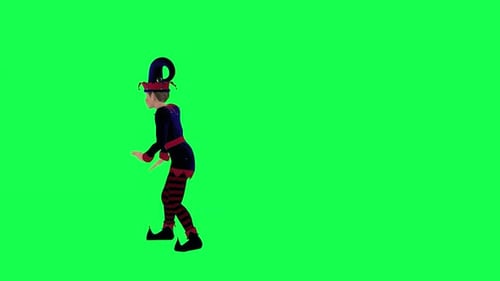 3D animated clown dancing robot hiphop right angle on green screen