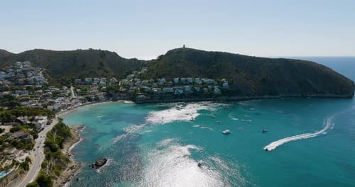 Drone Aerial Shot Over Beautiful Spanish Coast Beach Holiday Destination