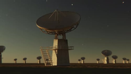 Radio Telescope Array Scanning Night Sky Motion Graphic