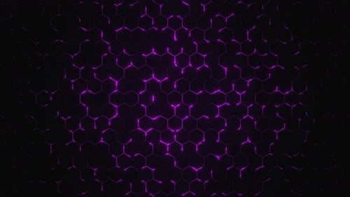 Animated Hexagon Grid with Pulsing Neon Glow