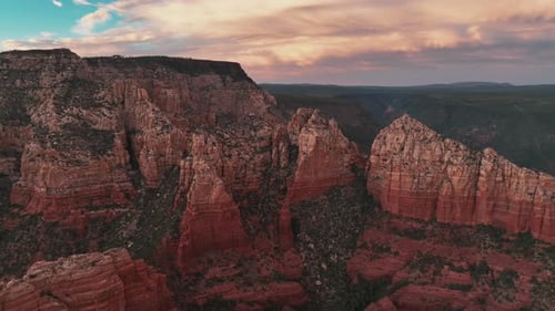 Ancient Sandstone Mountains In Sedona Red Rocks, Arizona, United States. Aerial Shot