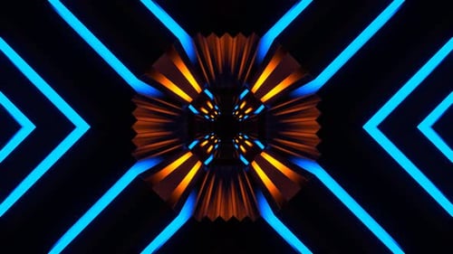 Orange And Blue Neon Lines Movement Tunnel Background Vj Loop In 4K