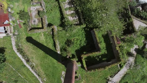 Ruins Of Fabrica da Luz In Segade de Arriba, Caldas de Reis, Spain - Aerial Top Down