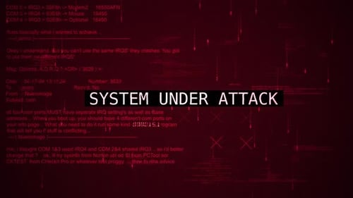 Texte d'avertissement du système attaqué sur l'écran d'arrière-plan du piratage V02