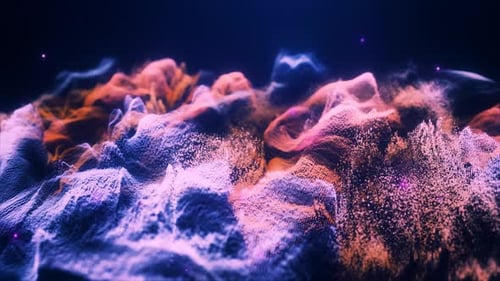 Abstract futuristic landscape of particles and dots of energy