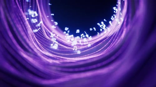 Music notes and glowing neon lines