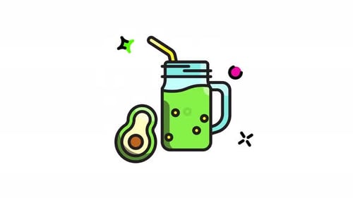 Animated Flat Design Avocado Smoothie and Drink Jar Icon