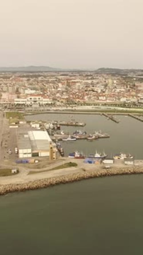 Vertical Video Pier and City of Póvoa de Varzim in Portugal