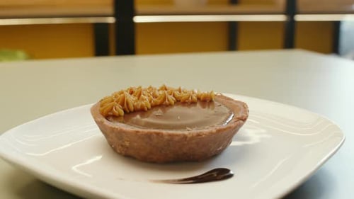 Chocolate Tart Pastry on White Plate, Dessert