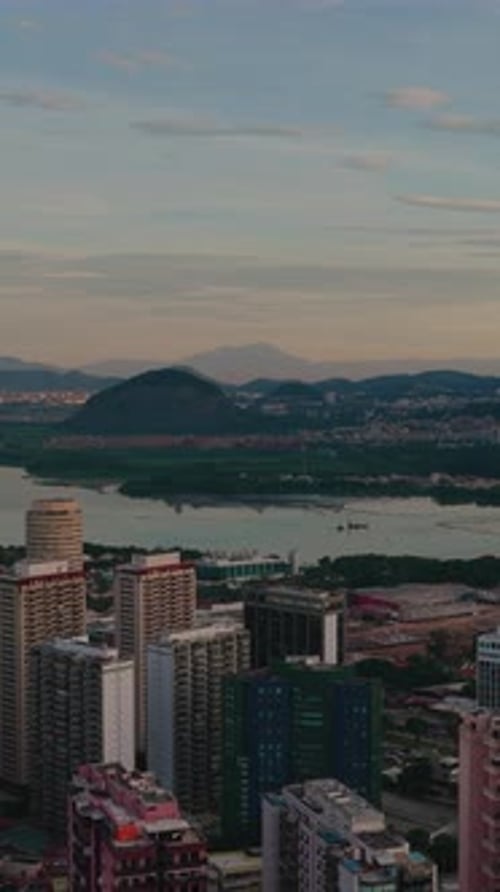 Rio de Janeiro street at Rio de Janeiro in Rio de Janeiro Brazil with mountain backdrop and city