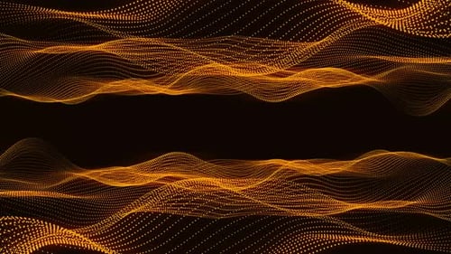Vague de particules dynamique abstraite composée de lignes. Ligne à points 4K, couleur dorée