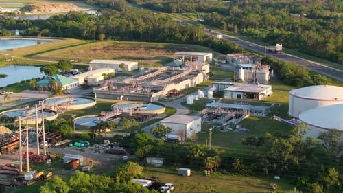 Aerial View of Water Treatment Plant and Greenery