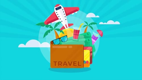 suitcase vacation tickets, summer beach 4k animation