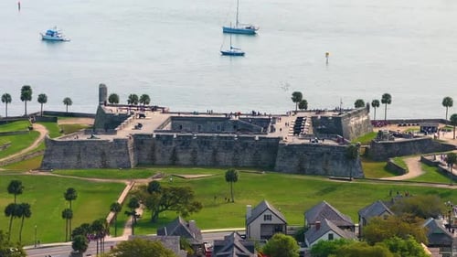 USA Travel Destination Aerial View of St Augustine Florida with Historical Landmark Castillo De San