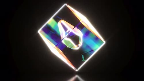 Futuristic Iridescent Cube Logo Reveal with Glowing Outline