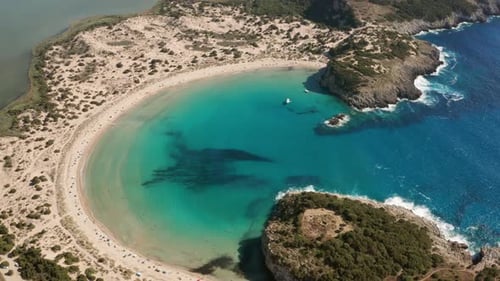 Beautiful Lagoon Of Voidokilia In Messinia Greece - aerial drone shot