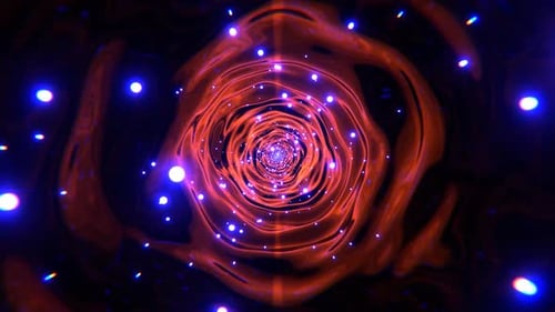 Orange And Light Blue Metallic Tunnel With Neon Particles Background VJ Loop l 4K