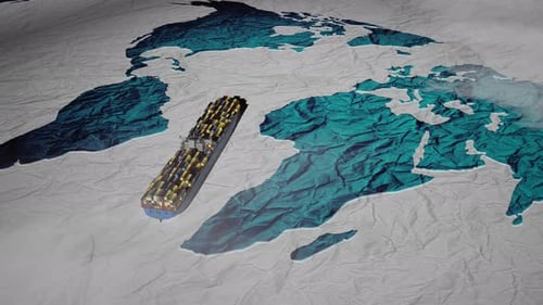 Global Maritime Shipping Route Over World Map