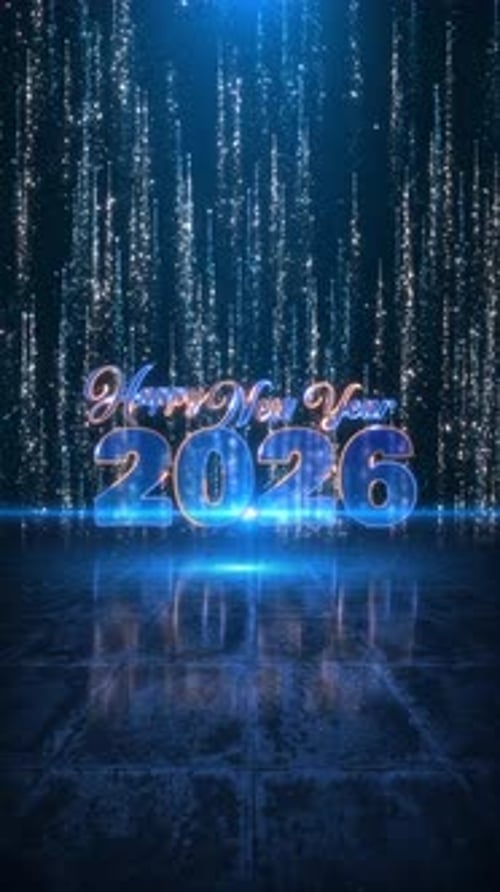 Happy New Year Glowing Neon Text Vertical Reveal