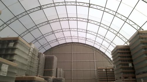 fly in warehouse storing jar view on ceiling steel structure roof