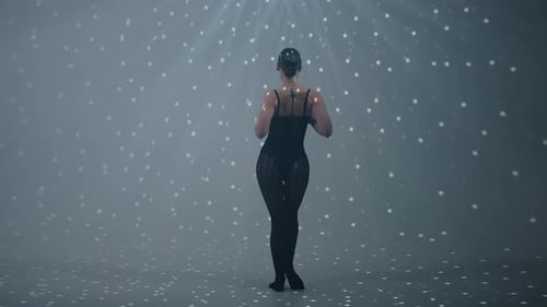 Sexy Ballerina With Tattoo On Back Dancing Seductively In Studio With Artistic Lighting Rear View