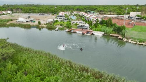 Aerial View Yachts and Jet Skis Backdrop to Ultimate Flyboarding