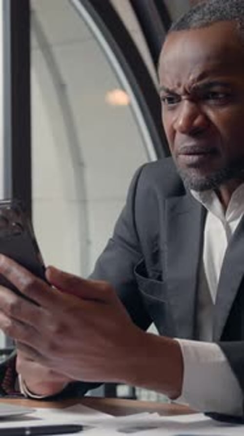 Happy Business Winning with Phone African American Businessman Mobile Win Man in Office Online