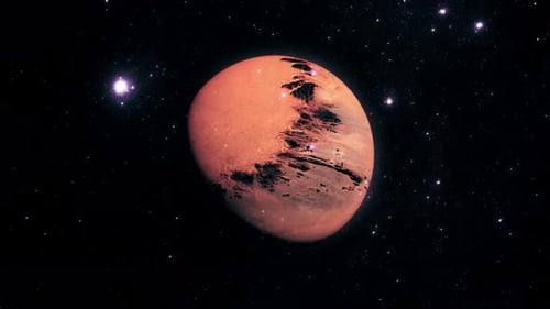 Rotating Red Planet Mars in Deep Space
