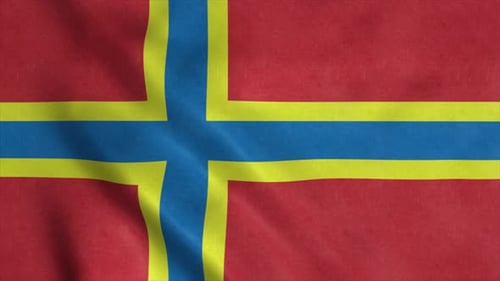 Flag of Orkney Islands waving in the wind, realistic background
