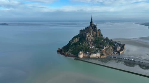 Aerial view of Mont Saint Michel in Normandy, France.