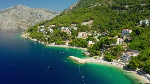 A resort town on a mountainside by the sea on the Adriatic coast of Croatia.