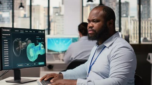 Der Techniker verwendet Software zur Planung des Windpark-Layouts und bestimmt die Platzierung der Turbinen