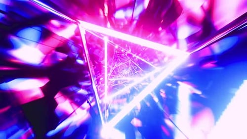 Futuristic Neon Tunnel with Abstract Glowing Triangles Loop